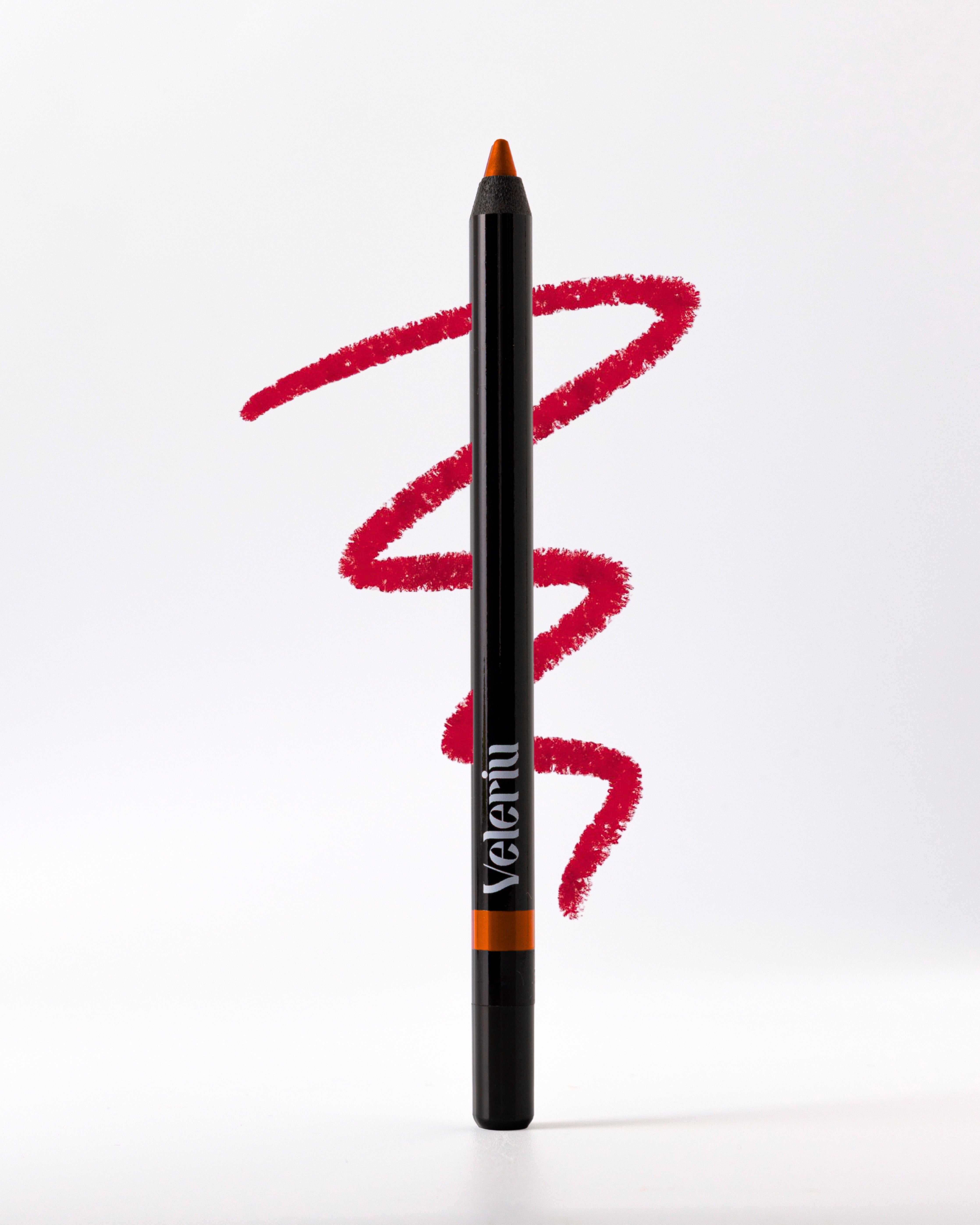 Gel lip liner in Caliente, a fiery orange-red smudge-proof pencil.
