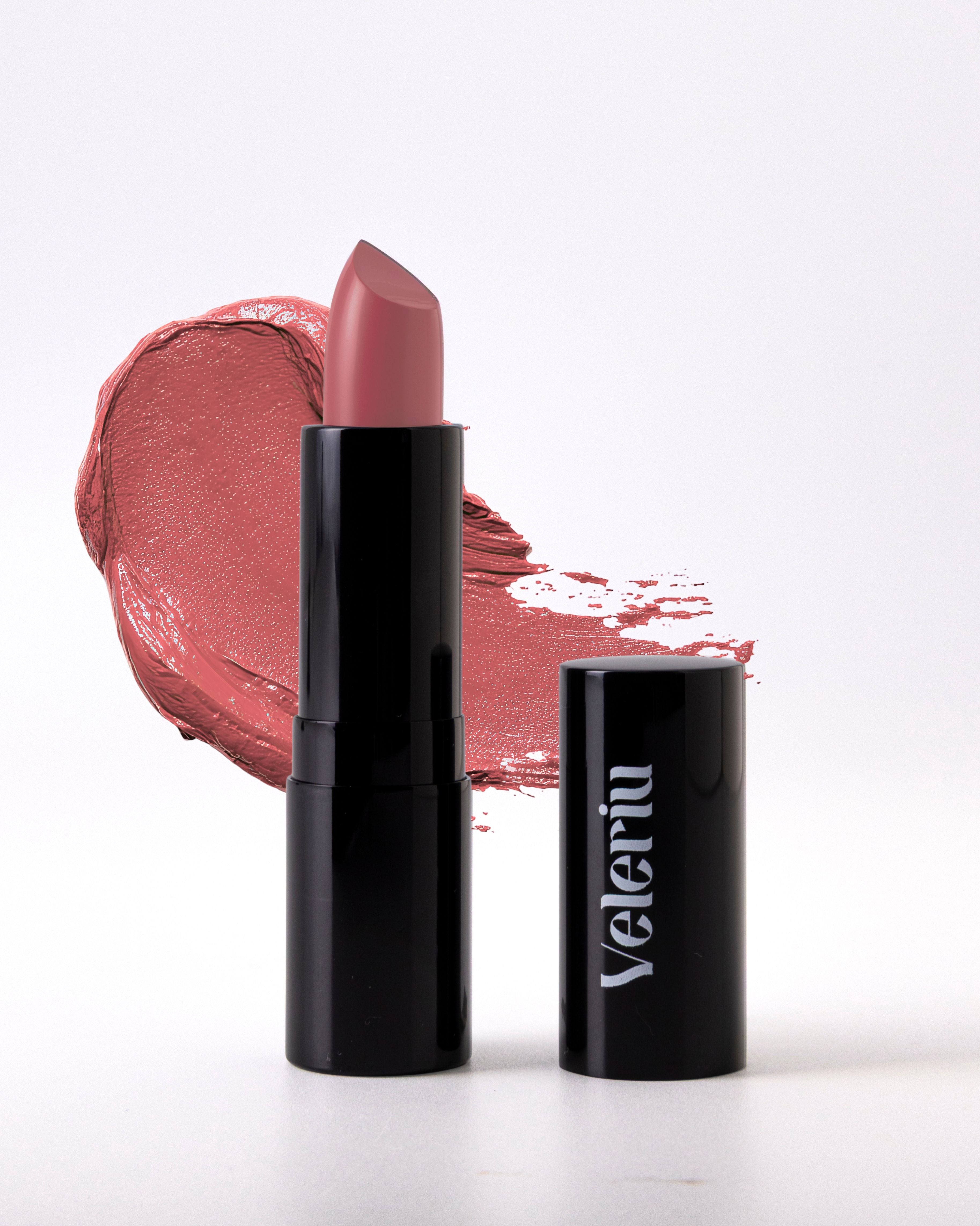 Warm pink coral cream lipstick with hydrating finish