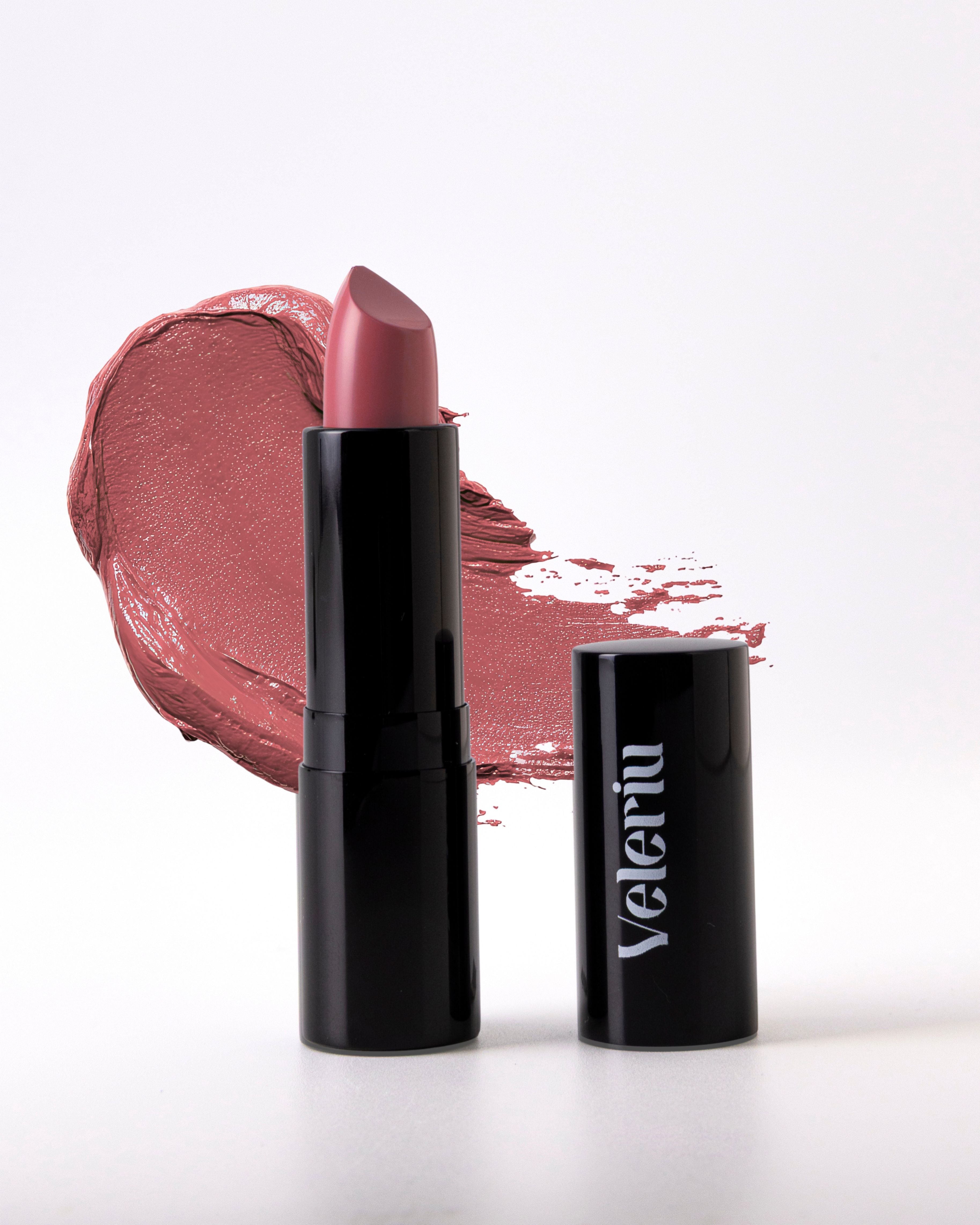 Warm pink lipstick with brown undertones cream finish