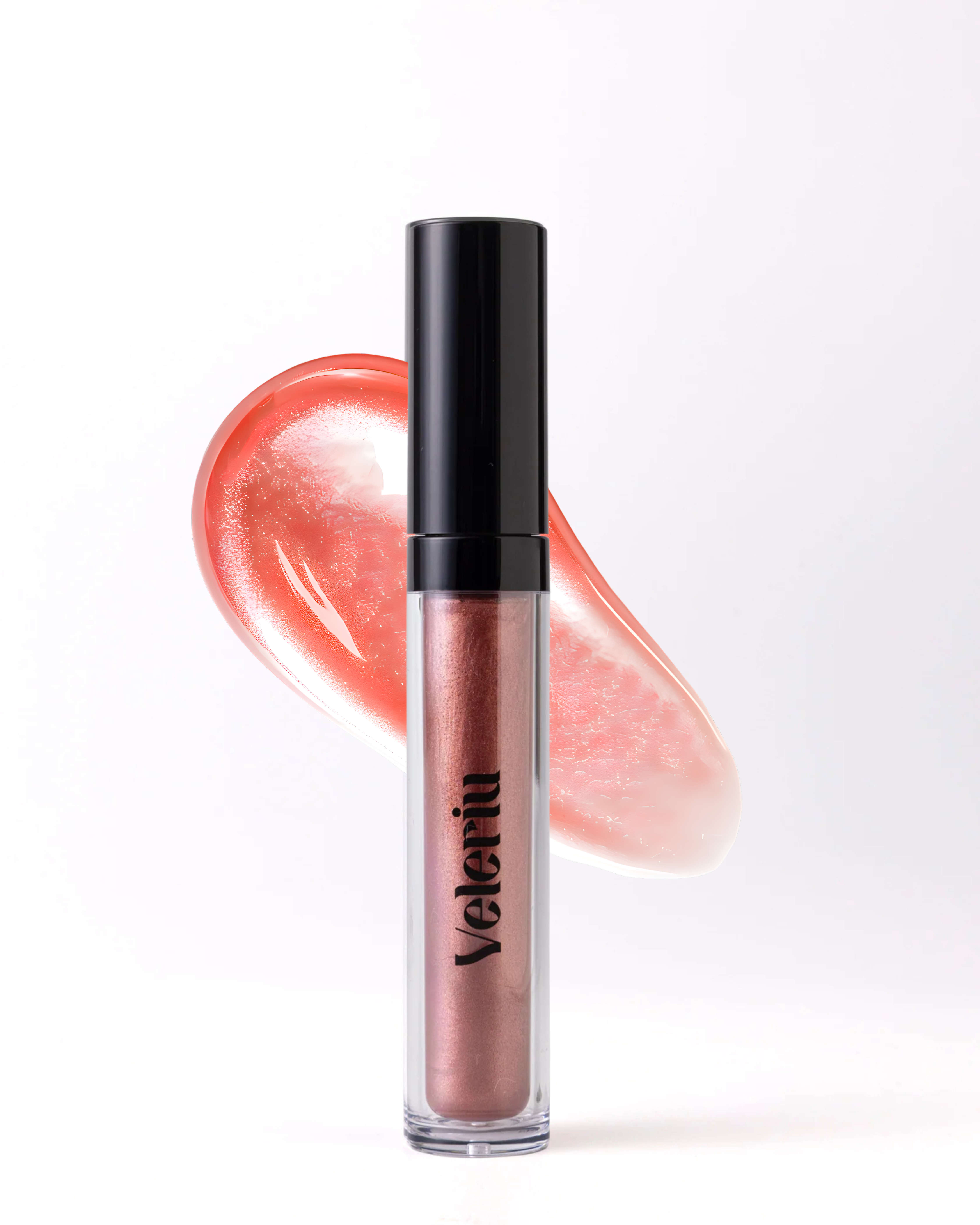 Cupid's Bow plumping gloss in cinnamon brown with warm neutral undertones, smoothing lip lines with a sheer spicy tint.