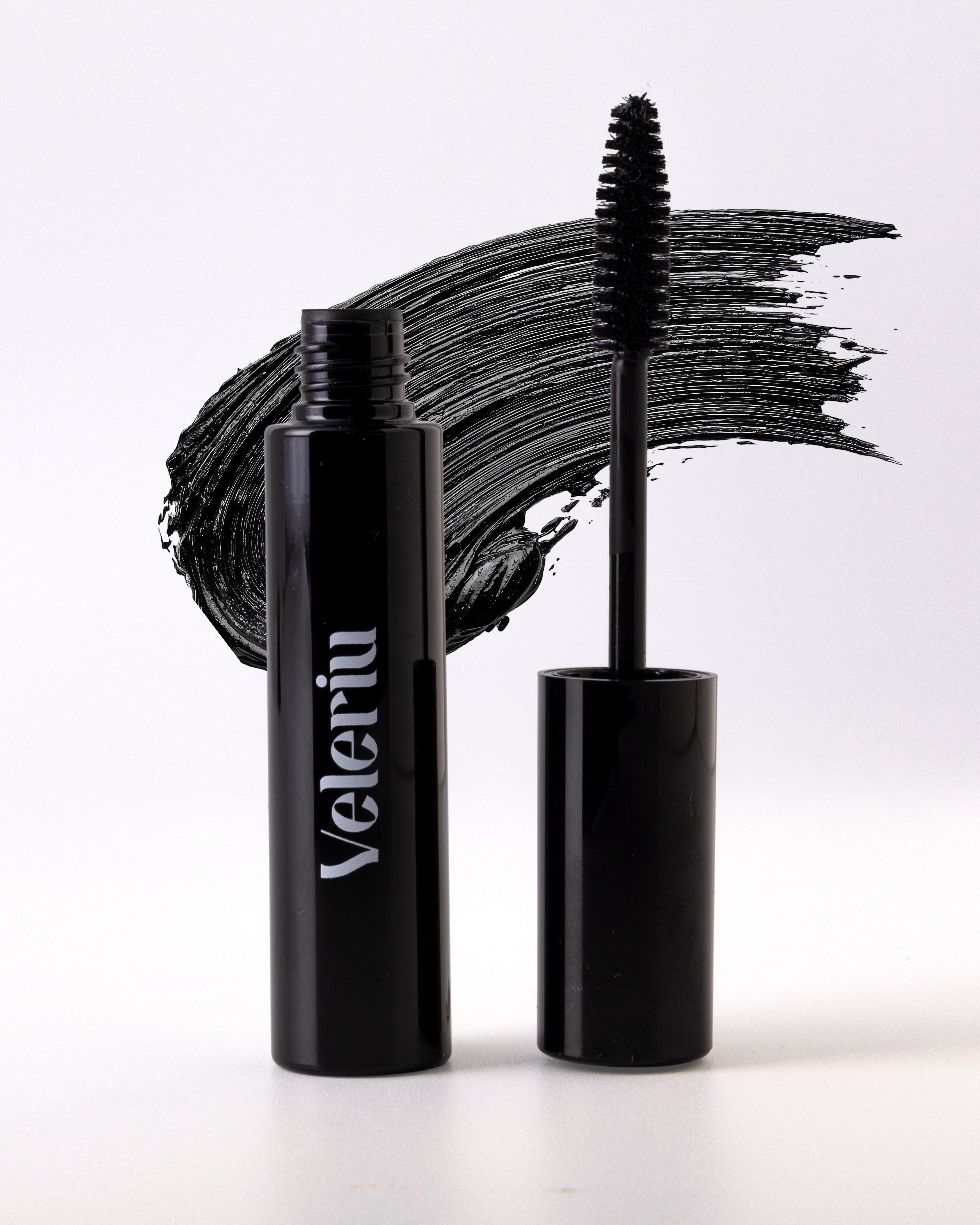 Veleriu Cosmetics Sensitive Mascara in sleek black packaging, a gentle daily formula for effortless lash definition